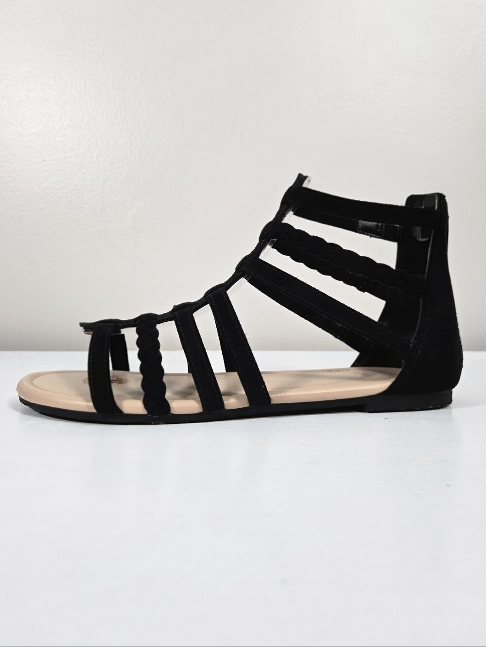 H&M Kids Black Faux Suede Gladiator Sandals with Zip Closure, Size 3 ~ EUC